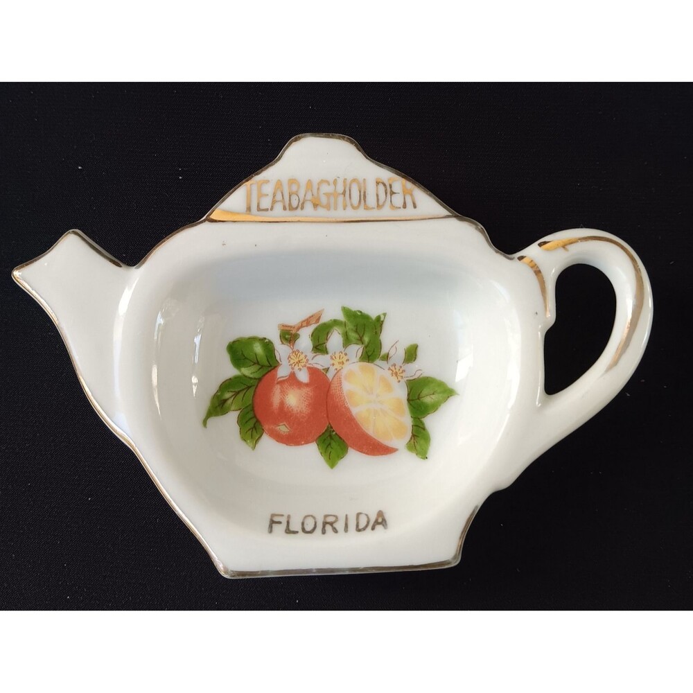 Vintage Florida Souvenir Tea Bag Holder  Oranges Blossoms Leaves